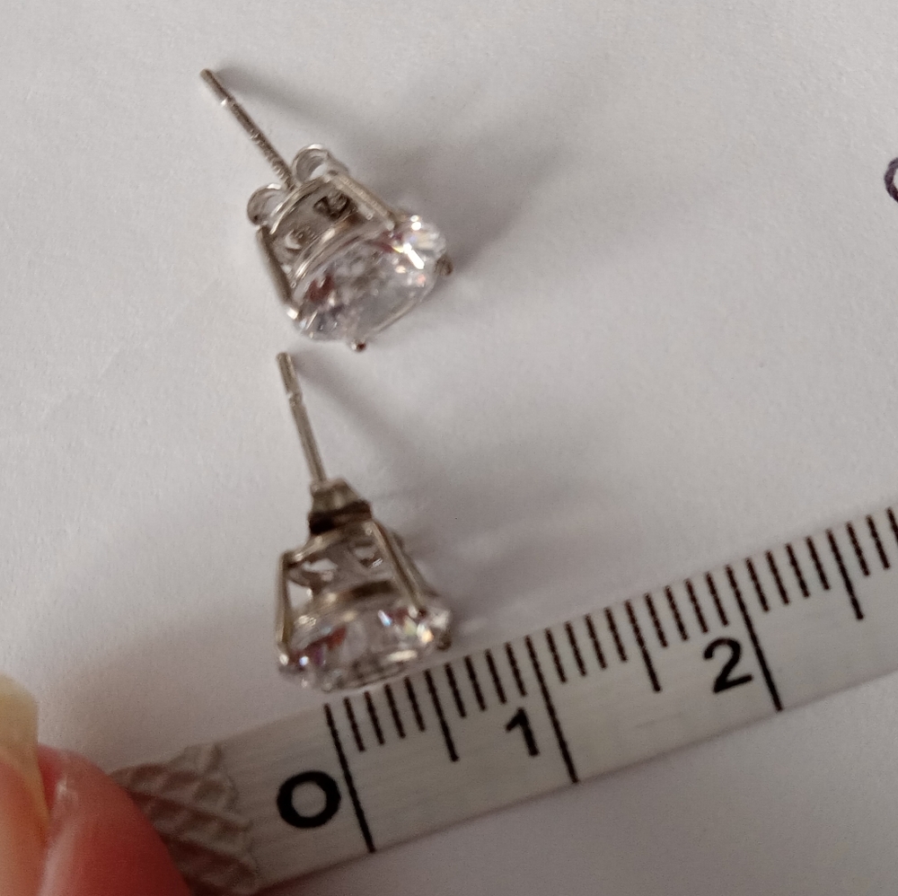 Sterling Silver White CZ Post Earrings - Picture 5 of 5